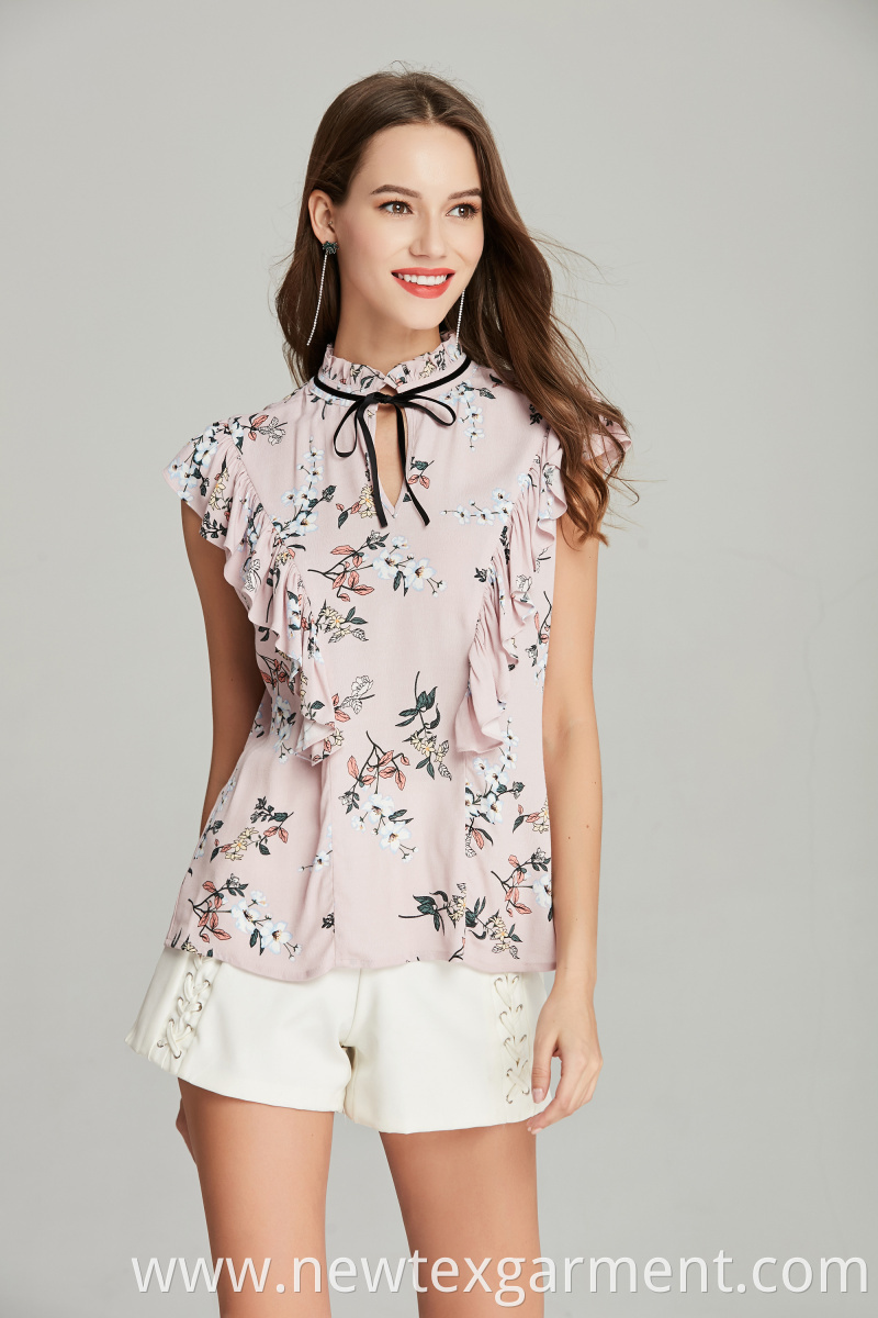 fashion frill printed blouse